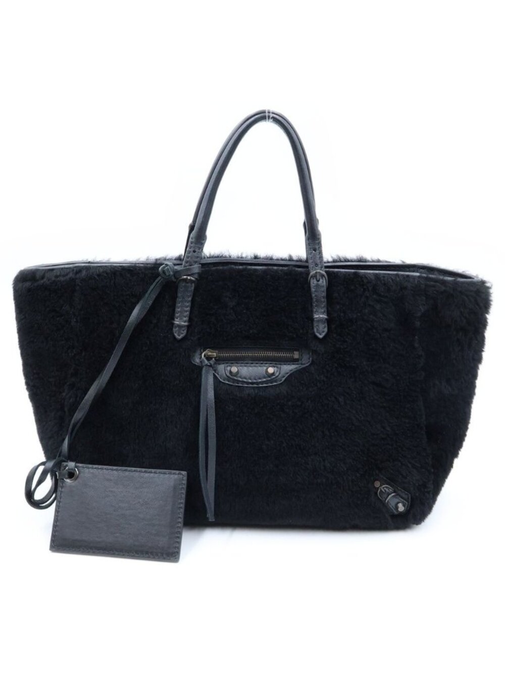 Balenciaga Paper Mini Fur 2-Way Shoulder Bag Black
